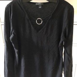 INC Black Dressy Top with Silver Ring